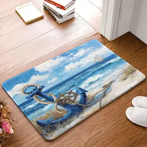 1pc Non-Slip Flannel Suitable for Nautical Maritime Decor, Ocean Anchor & Ship Mat, Machine Washable Rubber Backing Suitable for Living Room, Bedroom, Bathroom, Indoor/Outdoor Entryway, Balcony, Dog Mat flooring bath accessories