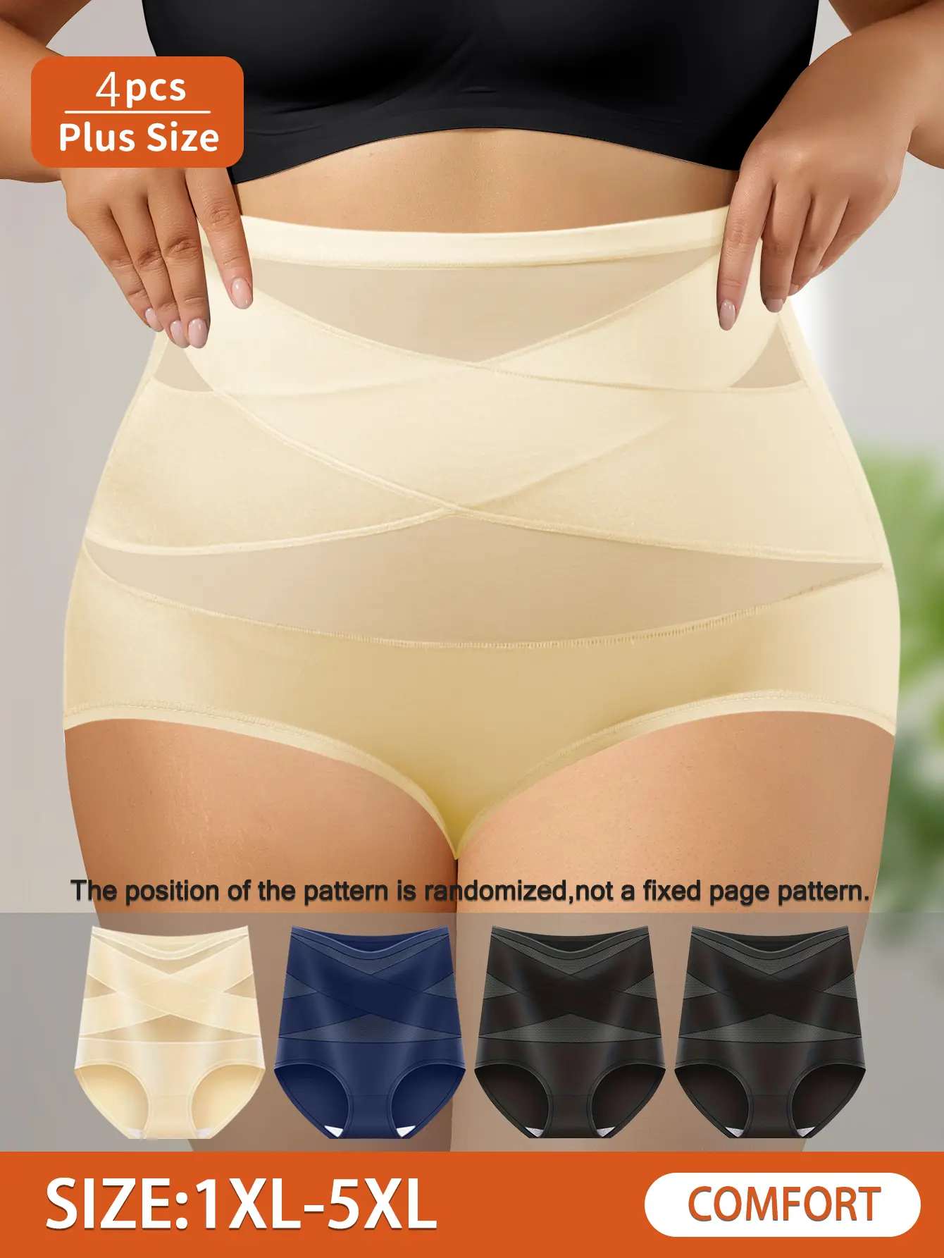 【Plus Size】QUASTI 4-Pack High-Waisted Breathable Tummy Control Women's Shaping Panties, Soft, High-Elasticity and Silky Smooth, Butt Lifting Shaping Womenswear, Super Comfortable Shorts Brief, Sizes: 1XL-5XL