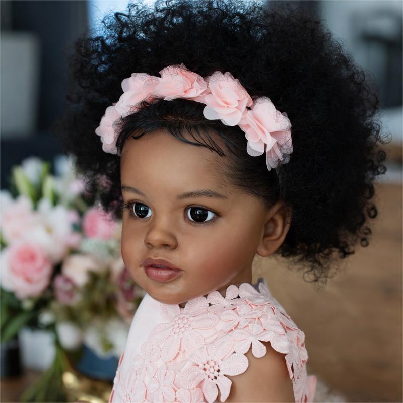Reborn Toddler Dolls 26 inch 68 cm Black Biracial Reborn Baby Doll - African American & Biracial Mixed-Race Skin, Curly Rooted Hair & Standing Pose Feeding Kit & Gift for Kids