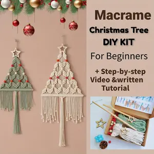 2-Piece DIY Christmas Tree Knitting Kit Bohemian-Style Knitted Christmas Tree Ornaments Knitted Wall Hanging Includes Patterns and Video Tutorials Christmas Tree Wall Decor Christmas Wall Accents Handmade Holiday Decorations Seasonal Gifts