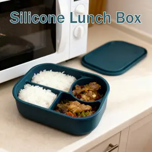 1pc Microwave Safe Silicone Food Container Heat Resistant Anti-scalding Silicone Lids for Easy Lifting Heat Resistant Lunch Box with Compartments No Flavor Mixing