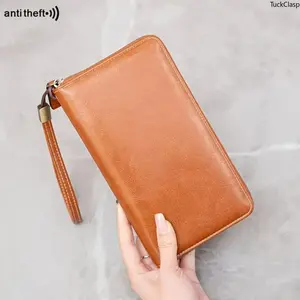 RFID Blocking Women’s Long Wallet, Large Capacity Synthetic Leather Zipper Wallet with Wrist Strap, Multi-Functional Credit Card Holder with Phone Slot and Passport Organizer, Stylish Minimalist Wallet for Everyday Use and Travel