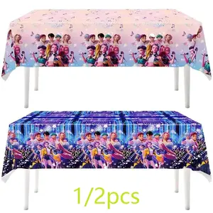 Monster Hunting Girls And Boys Birthday Party Tablecloth,Popular Music Anime Theme Party Tablecloth,  Cartoon Pattern Waterproof Disposable Tablecloth, Table Cover, Party Decoration, Birthday and Event Supplies.