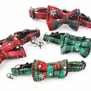 pet Festive Red & Green Plaid Cat Collars with Bowtie - Cute & Secure for Christmas Kitties