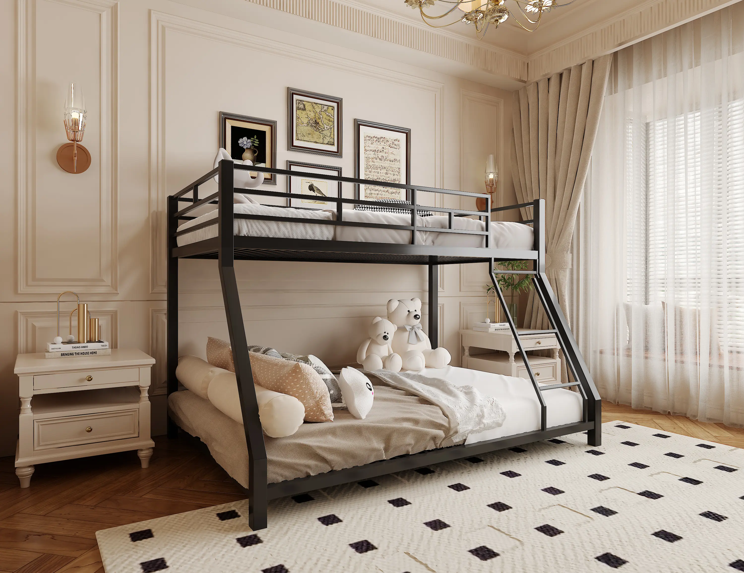 Metal Twin XL Full Bunk Bed for Kids and Adults with Stairs