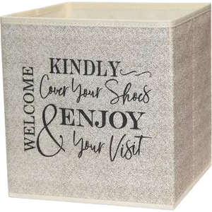 Shoe Cover Box - Welcome Guests to Please Cover Shoes. Indoor Foldable Storage Bin to Fill w/your Favorite Booties. For Homeowner, Real Estate Agent, Realtor Open House Supplies | 1 Beige & Black