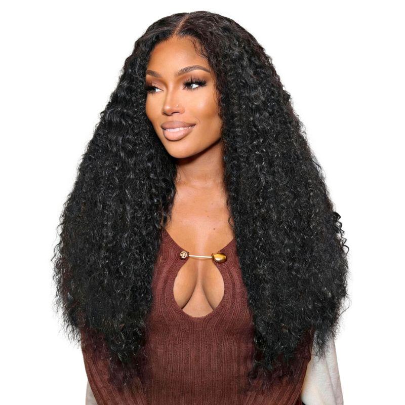 【Live Sale】Unice Water Kinky Curly Wig Blend Texture 7x5 HD Lace Closure Human Hair Wigs with Drawstring Glueless Wig