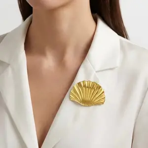Gold Stainless Steel Sea Shell Brooch