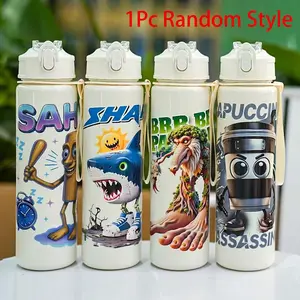 800ML Leakproof Pop-Top Water Bottle, Lightweight Durable Plastic, Cute Cartoon Design, Ideal for Fitness, Running, Basketball, Gifts