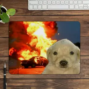 Mini Silicone Mouse Pad with Funny Anime Explosion Dog Pattern, Non-Slip Rubber Back, 2mm Thick, High-Definition Polyester Surface, Office Desk Mat for Gaming, Office, Retro Style, M Size, Desktop Protection, Gift Mouse Pad