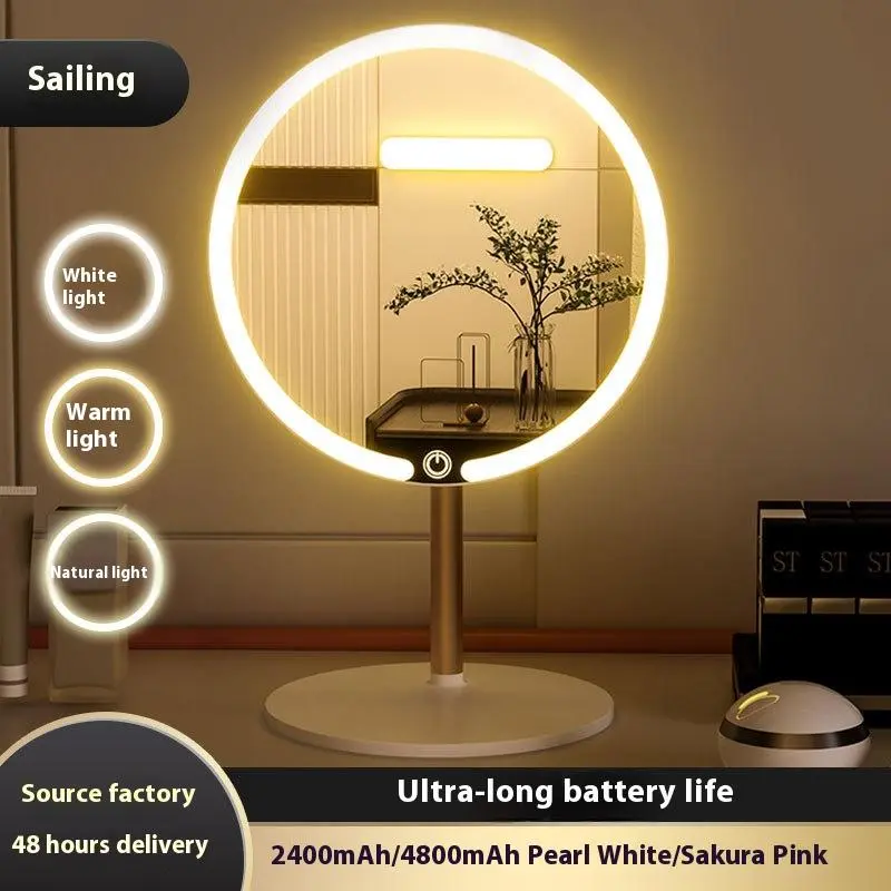 Lighted Makeup Mirror,8.5  Large Rechargeable Vanity Mirror with 3 Color Lights,Dimmable Touch Screen, Brightness Adjustable Desk Tabletop Mirror,Portable Table Cosmetic Mirror for Travelling desk mirror