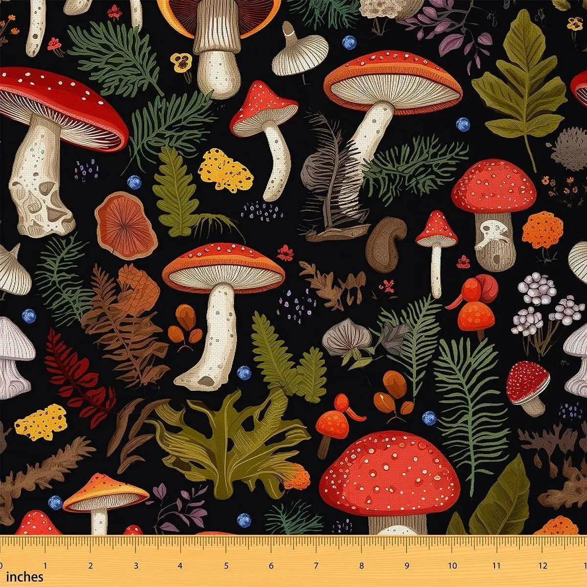 Mushroom Fabric Watercolor Botanical Natural Leaves Fabric Sewing Supplies Cute Wild Jungle Plants Rustic Style Fabric DIY Soft Flannel Polyester No Stretch