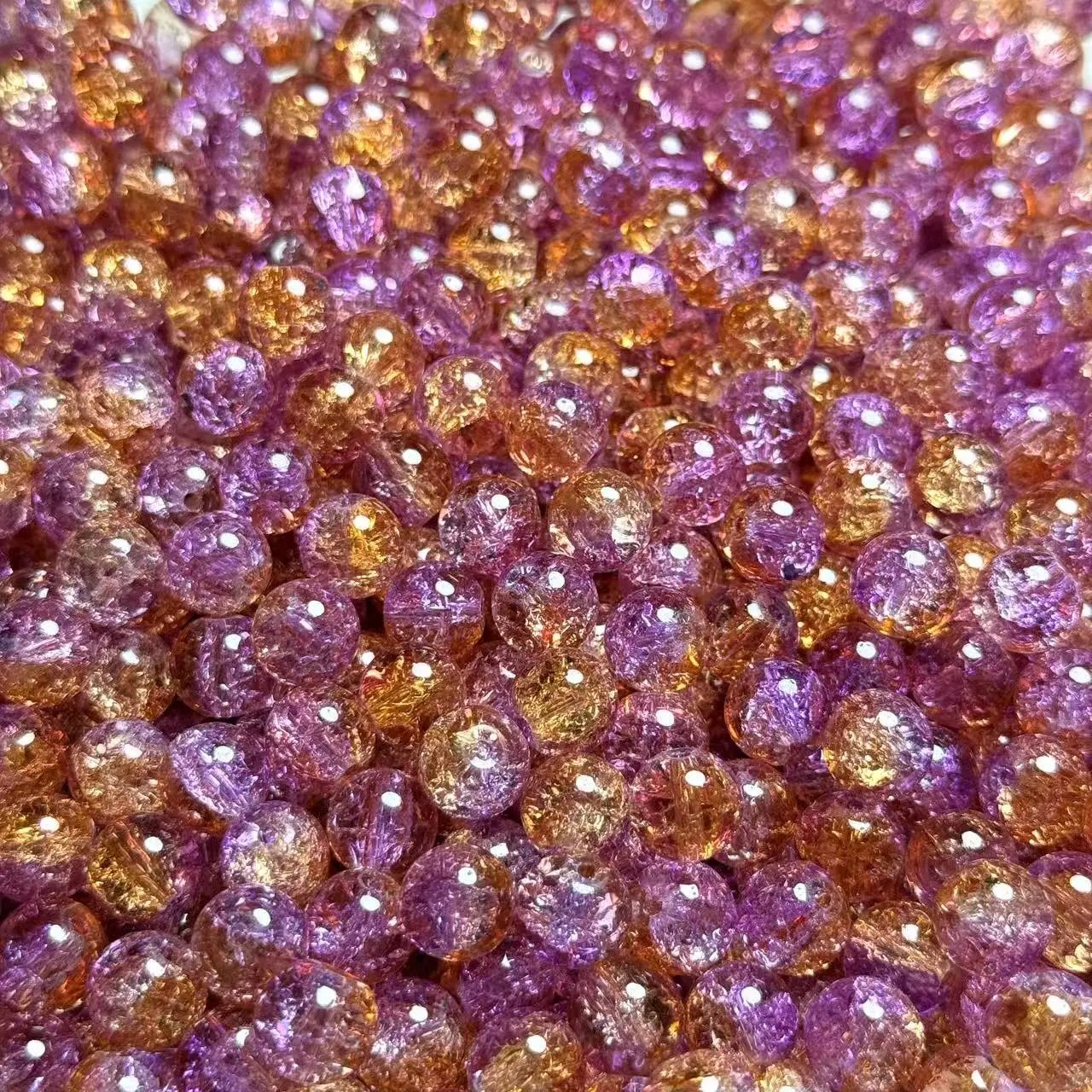 【A148】10mm Orange Purple Crackle Glass Beads 75ml