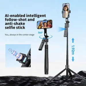 AI Smart Follow Selfie Stick Tripod 192cm Extendable 360 Rotation Anti Shake Gimbal Gesture Control One Click Pop Up For Vlogging Live Streaming Group Photos