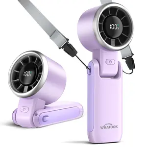 WHATOOK Portable Fan Handheld Mini Fan with Air Turbo Tech 4000mAh Battery LED Display 5 Gear Wind 3 in 1 Foldable for Makeup Outdoor Working Travel