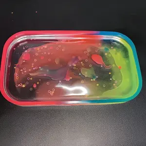 Glow in the Dark Epoxy Resin Tray - Colorful rectangular Design with Sparkling Glitter Inside