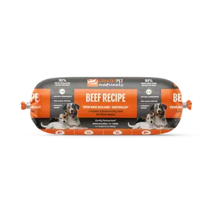 New Zealand Grass-Fed Beef Frozen Dog Food - 1.5lb Rolls (8 Rolls Per Case)
