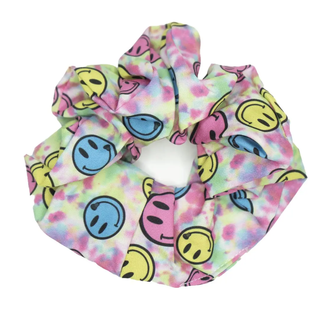 Women's Tie Dye Smiley Faces Graphic Athletic Scrunchie - One Size Comfortable Hair Accessory for Lacrosse Enthusiasts, Ideal for Messy Buns, Casual Wear Hairband