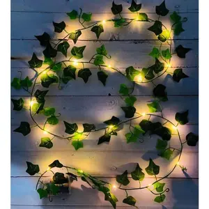 2 Pack 6.56ft Vines with Lights 40 LED Fake Ivy String Lights Battery Operated Green Leaf Vines with Fairy Lights Hanging Ivy Light for Bedroom Wall Garden Party Holiday Patio Decor
