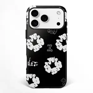 Luxury Denim Tears Style Black And White Cotton Wreath Heavy Duty Tough Phone Case Shockproof Drop Protection Durable Hard Cover Aesthetic for iPhone 11 12 13 14 15 16 17 Pro Max Plus