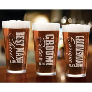 Groomsmen Gift Pint Glass 16 Oz Personalized Wedding Party Craft Pub Groom Groomsman Best Man Engraved Drinking Gift Favors Custom Beer Mug