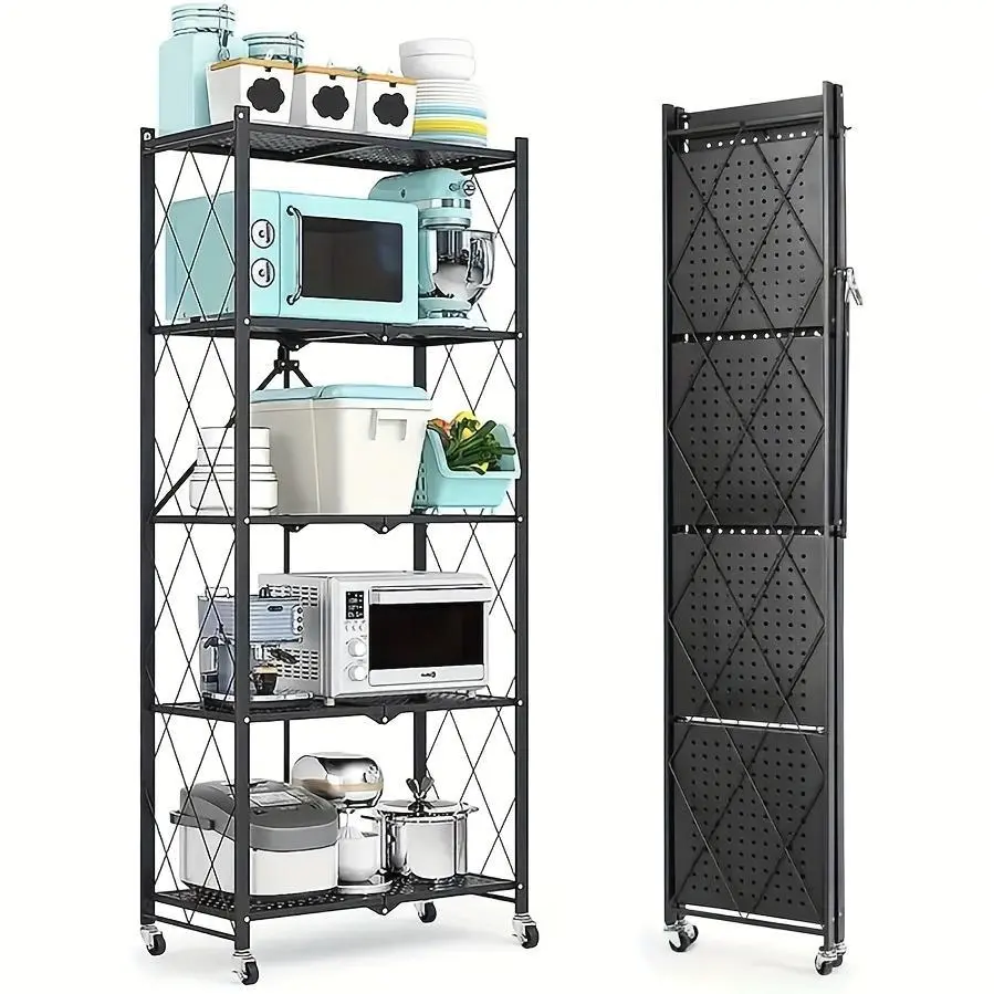 Free Installation Folding Storage Rack, 3/4/5 Layer Storage Rack, Freely Movable Storage Rack, Suitable for Living Room, Kitchen, Garage, Industrial, Practical Storage Rack, Industrial Storage Rack Storage and Organization