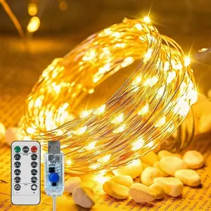 Household daily necessities Twinkle Fairy Lights 8 Modes with Remote and Timer 33ft 100LED USB Plug in String Lights Waterproof String Lights for Bedroom Indoor Wreath Party Wedding Christmas Decoration, Warm White