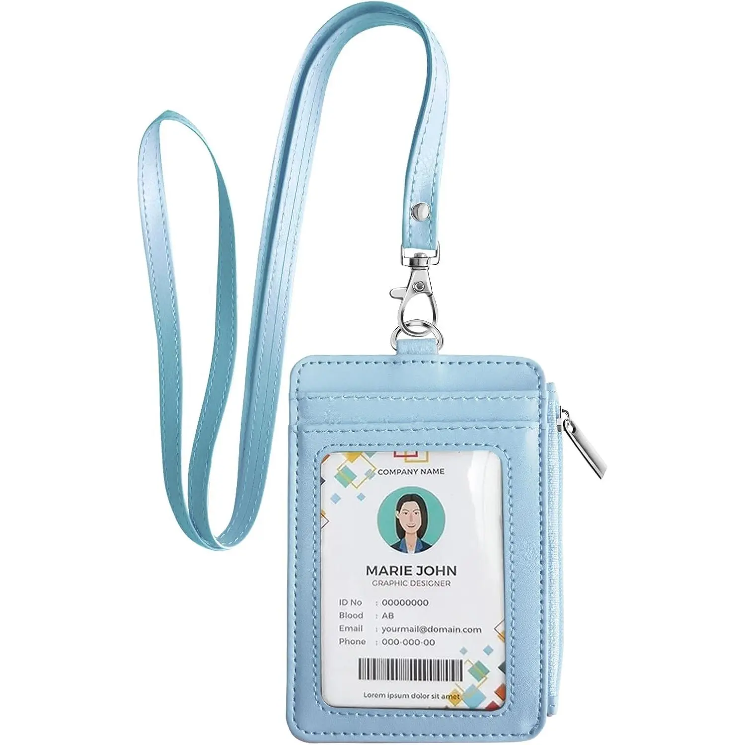 2-in-1 ID Badge Holder & Lanyard Wallet, Credit Card Holders with Breakaway  Lanyard, Leather ID Name Badge 5 Card Slots Zipper Purses for Offices, School, Driver Licence,  Blue