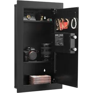 TIKTOK's #1 SHOP, presents the - VEVOR 25.6" High Wall Safe, 3-Tier Hidden Wall Mounted Safe with Password & Key, Q235 Cold-Rolled Steel In-Wall Box with LED Lighting, 2 Adjustable Shelves & 5 Key Holders, Black