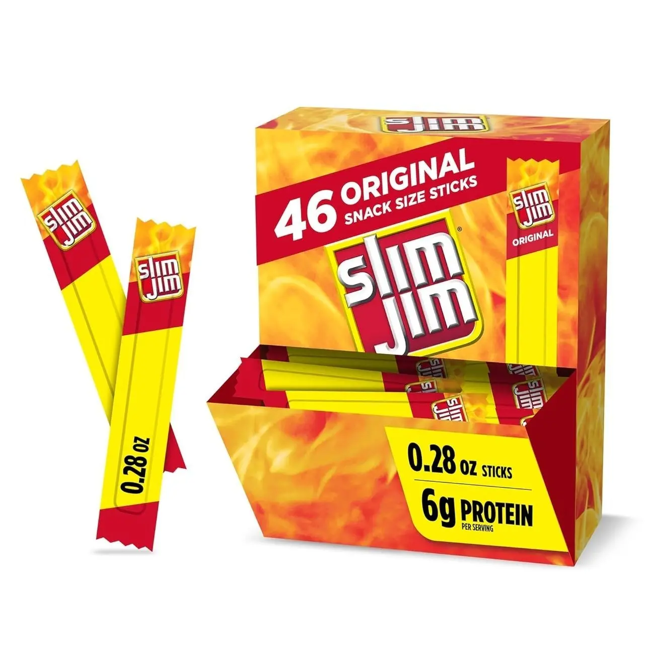 Slim Jim Smoked Meat Sticks, Original Flavor, 6g Protein Per Serving, Snack Size, Stocking Stuffer, 0.28 oz. (46 Count)