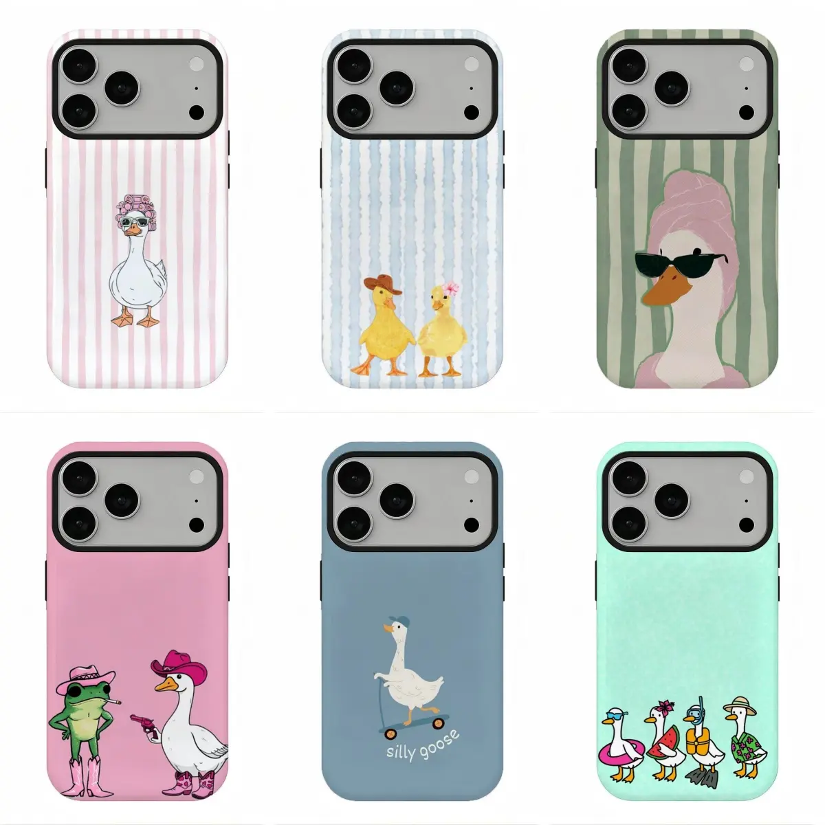 Retro Silly Goose Silicone Phone Case - 90s Western Duck Durable Shell, Bold Striped Summer Aesthetic Protection Accessory, for iPhone 11/12/13/14/15/16/17 Pro Max Plus & Samsung Phones, Unisex