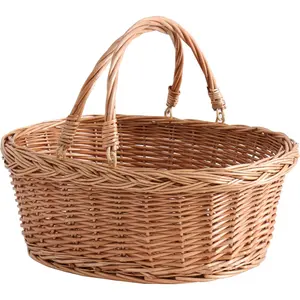 Wicker Picnic Basket with Handles, Handwoven Gift Basket, Shopping Basket, Natural Brown