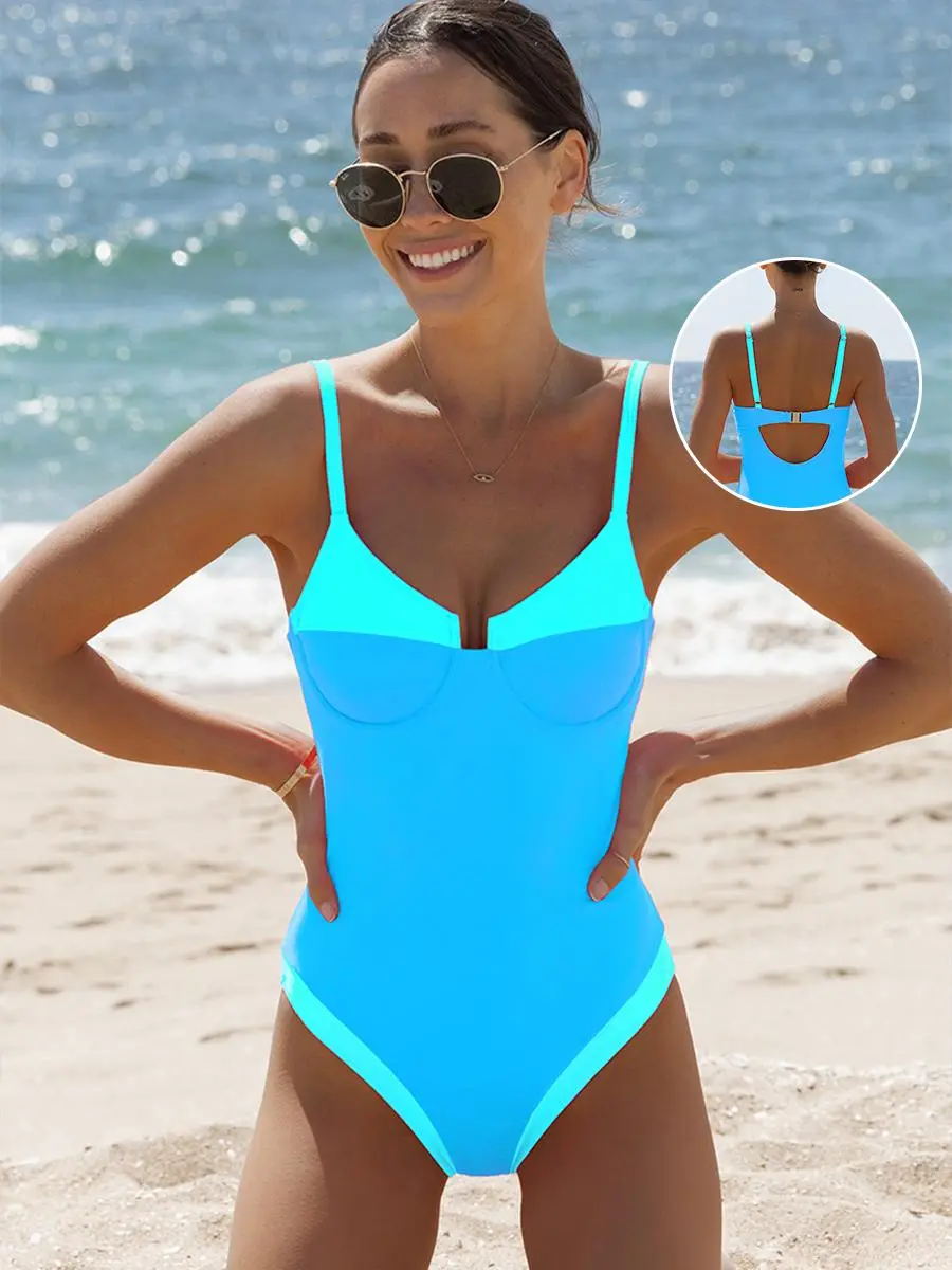 Popvil V-wire Neon One Piece & Bikini Swimsuit With Breast Pad,Tummy Control High Waisted Neon Swimsuit for Women,dealsforyoudays
