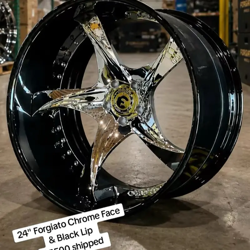 24” Forgiato Chrome Face & Gloss Black Lip Custom Wheel/Rim