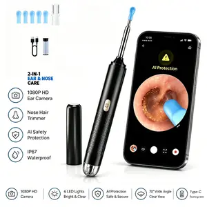 Ear Wax Removal Tool, 2-in-1 Ear & Nose Groomer with 1080P HD Camera & AI Safety, Waterproof, Rechargeable – Home & Travel Use for Adults & Kids