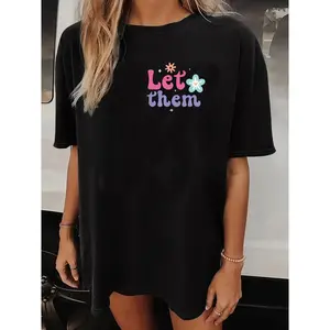 Plus Size Women's Inspirational Tee: Soft & Stretchy Poly-Spandex Knit with Alphabet Print, Classic Crew Neck & Short Sleeve. Perfect for Summer OOTD, Body Positive Style, Casual Streetwear, and Everyday Motivation.
