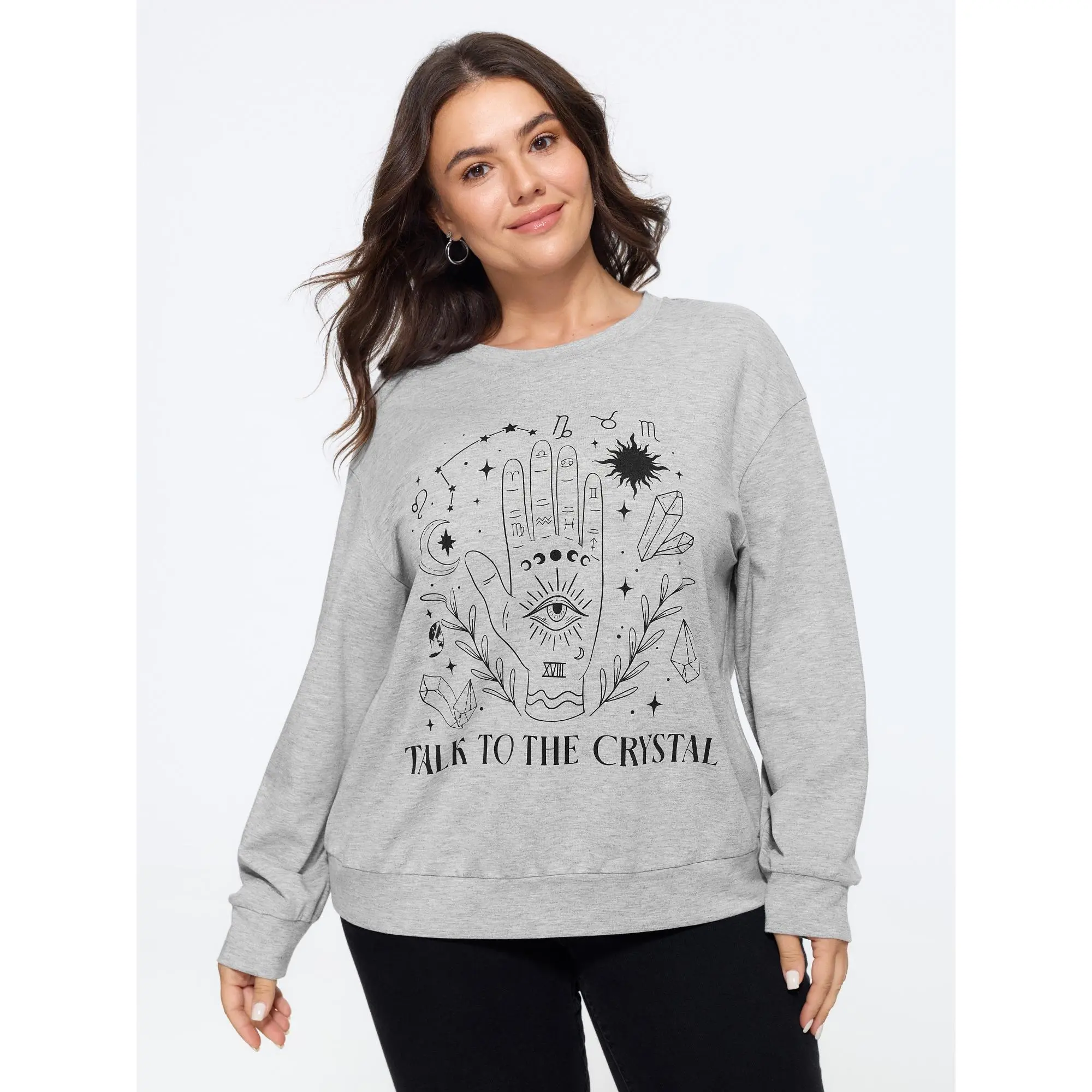 BLOOMCHIC Lady's Casual Basic Plus Size Spandex Garment Graphic Print Crew Neck Long Sleeve Sweatshirt [M-6X], Summer Finds