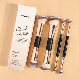 Maange 4-Piece Makeup Brush Set, Multifunctional Makeup Brushes, Foundation Brush, Blush Brush, Loose Powder Brush, Eyeshadow Brush, Concealer Brush, Metal Frame