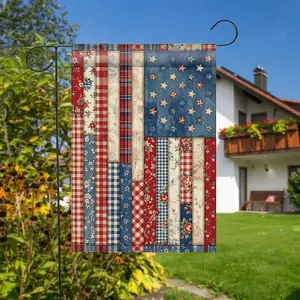 Patchwork American Flag Garden Flag Vintage Quilt Style, Patriotic Yard Decor (Pole, Hooks, Or Fasteners Are Not Included)