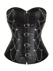 Steampunk style chain design PU fabric corset imitation waist vest
