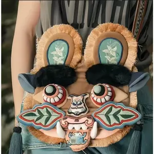 Original niche design by Musk's son, Stone Brown Intangible Cultural Heritage Tiger Head National Trend Crossbody Bag Backpack