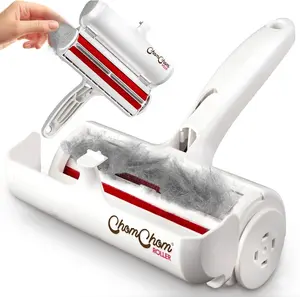 ChomChom Roller Pet Hair Remover – Original Size Reusable Lint Roller for Cat & Dog Hair on Furniture, Couch, Carpet, Car, Rugs & Bedding – Portable, Eco-Friendly (White)