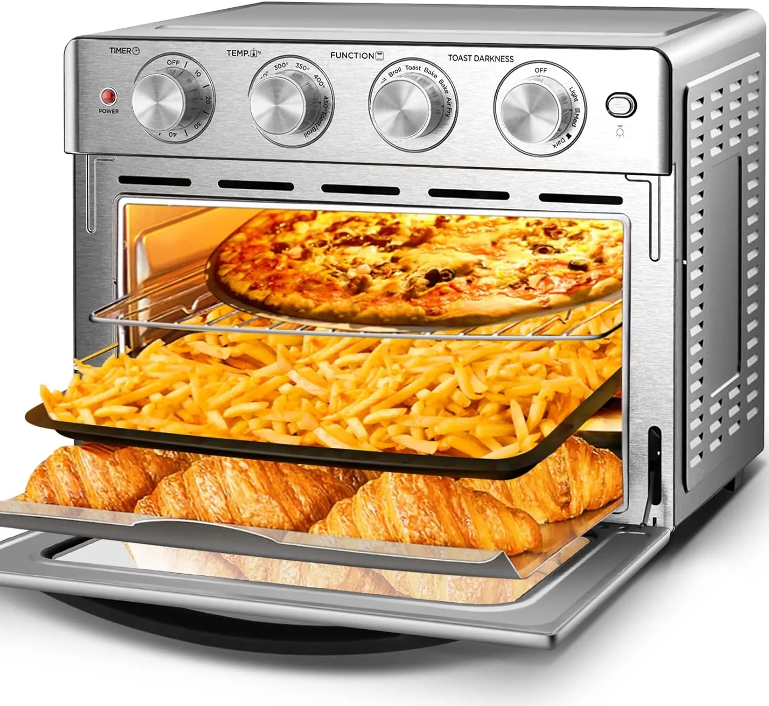 1700W Stainless Steel Multifunction Air Fryer Toaster Oven Combo - 6-Slice, 26QT/26L, 7 Modes, Corded Knob-Controlled, Family-Friendly Countertop Appliance for Oil-Free Home Cooking, Household Appliance, Household Appliances, Cooker