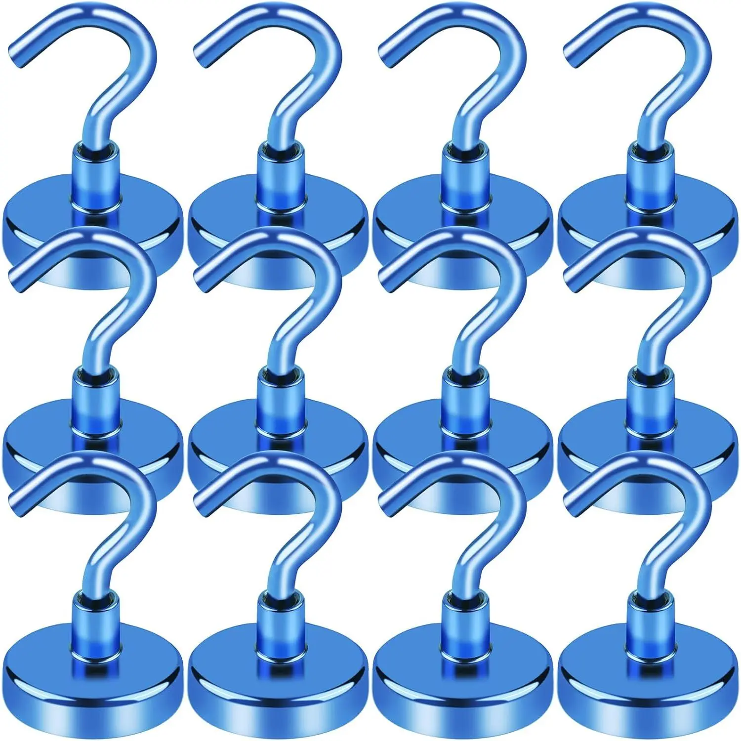 12-Pack Heavy Duty Silver Magnetic Hooks (Bulk Pack) - Colorful Metal Cruise Cabin Essentials, 80lb Pull for Space Saving Door Hanging, Vertical/Horizontal Use