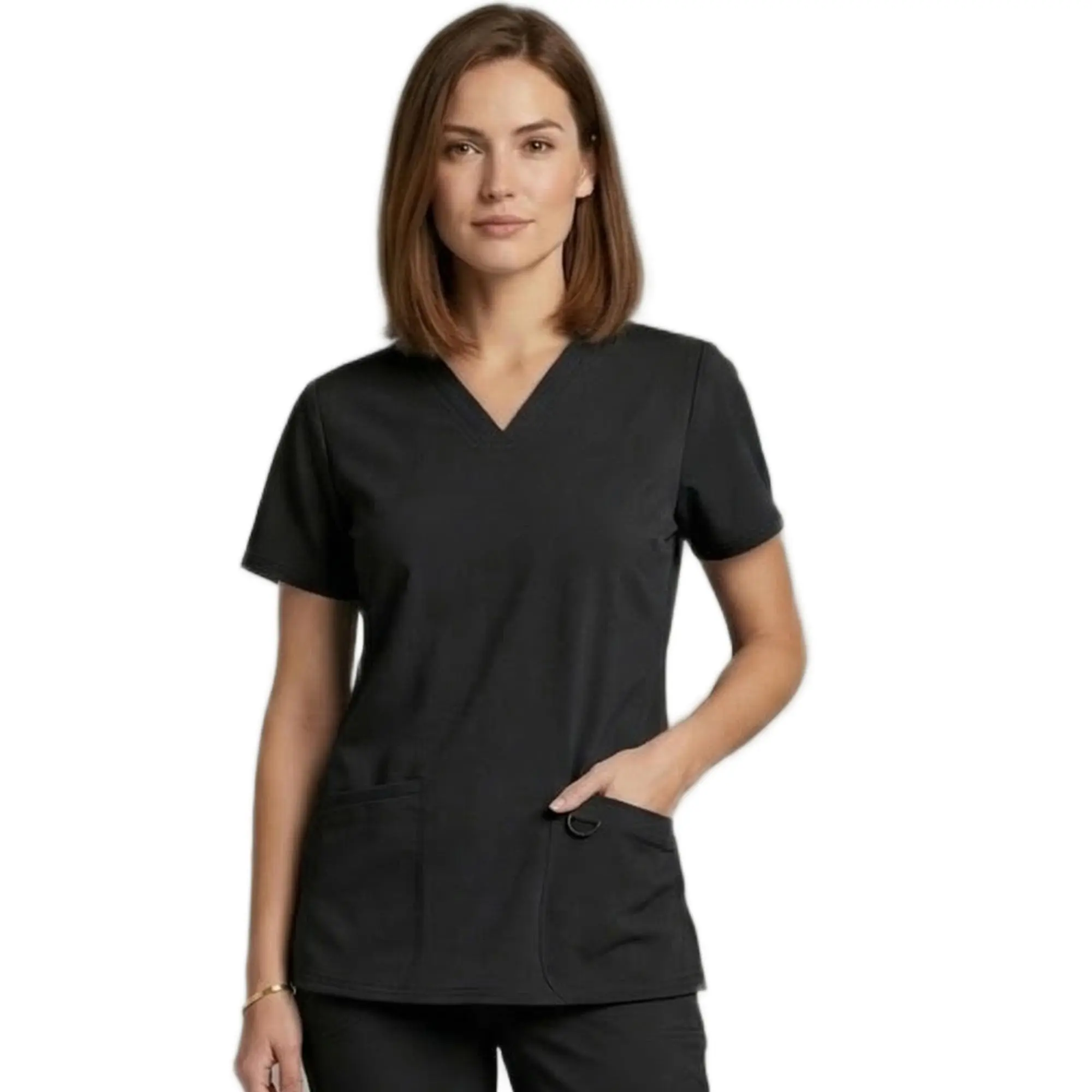 HF HEEDFIT Women's V-Neck Nursing Scrub Top - Polyester Spandex Uniforms, Lightweight Breathable Fitted Stretch Workwear with Multiple Pockets and Shaping Seams, Soft
