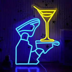 Bar Neon Sign Wall Decoration Fun Goblet Wine Glass LED Neon Sign USB Dimmable Martini Light Sign Suitable for Tavern Living Room Men's Cave Home Party Neon Lamps