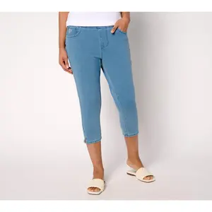 Quacker Factory DreamJeannes Regular Flat Waist Bling Crop Pants