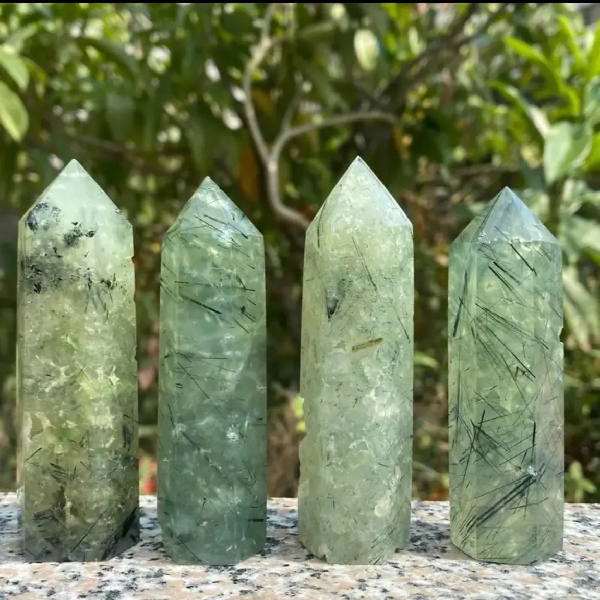 Natural Prehnite crystal tower, heart chakra healing properties. Great for home office and your alter space