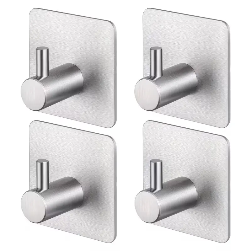 4 Heavy Duty Stick Hooks, Towel Hooks, Stick Hooks, Wall Hangs, Waterproof Stainless Steel Stick Hooks, Suitable for Bathrooms, Kitchens and Homes Black Silvery