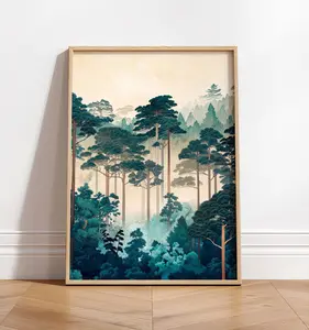 [UNFRAMED POSTER] Japanese Forest Print: Ukiyo-e Style Landscape Art
